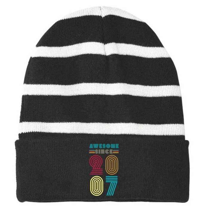 Vintage Bday Party Matching Awesome Since-2007 Striped Beanie with Solid Band