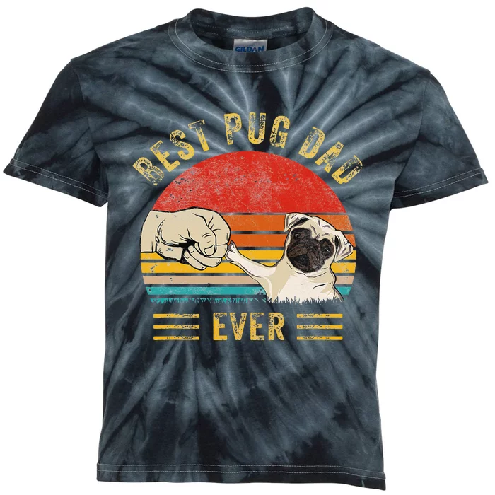 Vintage Best Pug Dad Ever Pug Lover Father's Day Kids Tie-Dye T-Shirt