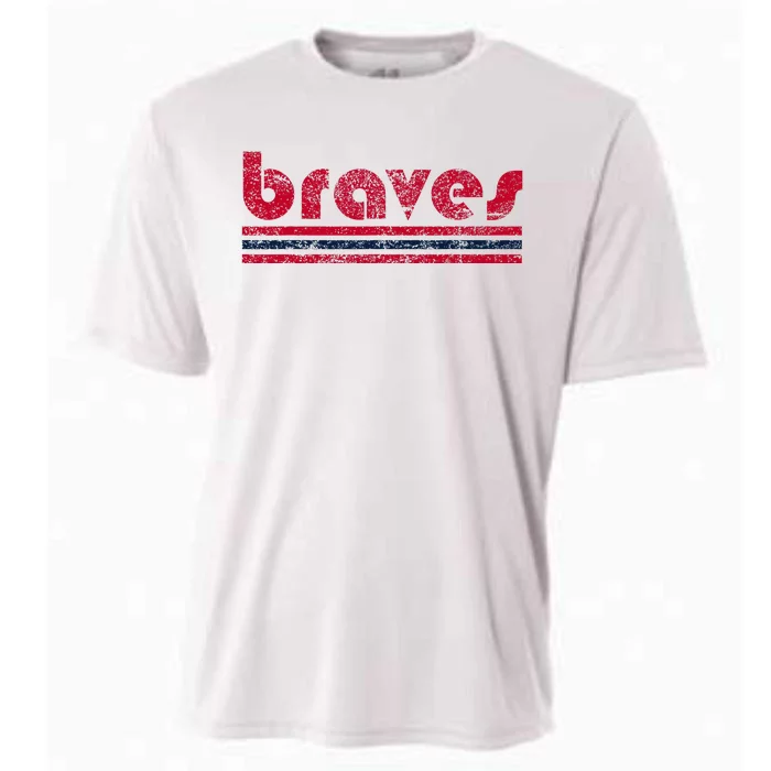 Vintage Brave Retro Three Stripe Weathered Cooling Performance Crew T-Shirt