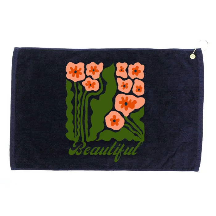 Vintage Blossoms Retro Flower Power Grommeted Golf Towel