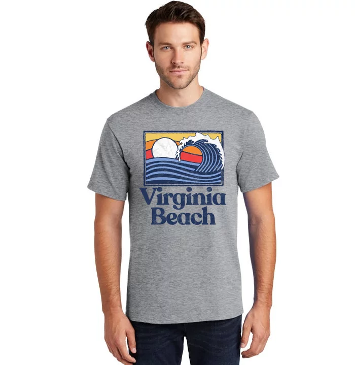 Virginia Beach Retro Surfer Vintage Beach And Wave Graphic Great Gift Tall T-Shirt