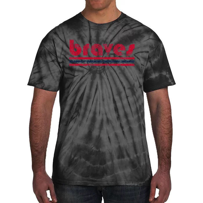 Vintage B.R.A.V.E.S Retro Three Stripe Weathered Tie-Dye T-Shirt