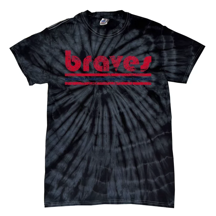 Vintage B.R.A.V.E.S Retro Three Stripe Weathered Tie-Dye T-Shirt