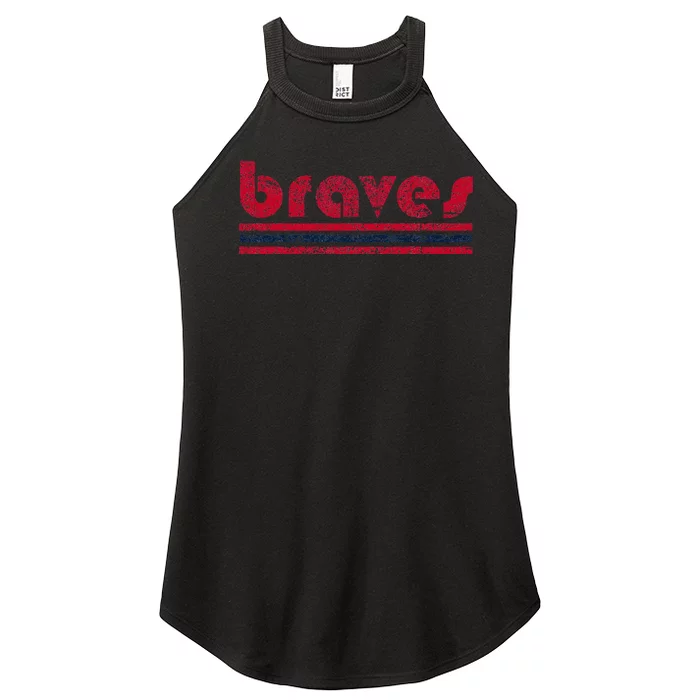 Vintage B.R.A.V.E.S Retro Three Stripe Weathered Women’s Perfect Tri Rocker Tank