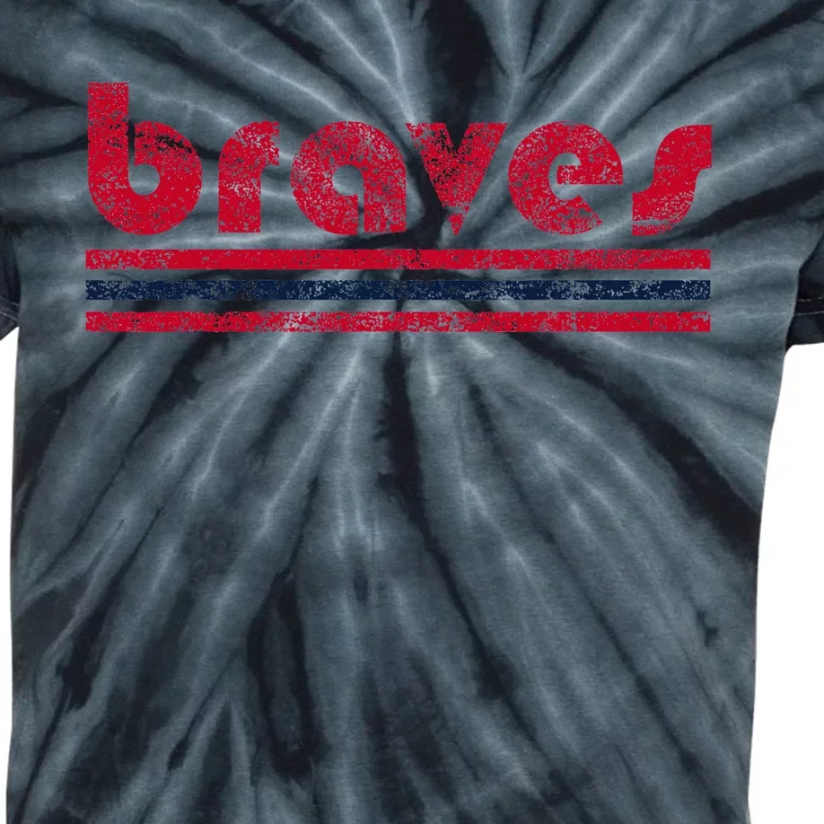 Vintage B.R.A.V.E.S Retro Three Stripe Weathered Kids Tie-Dye T-Shirt