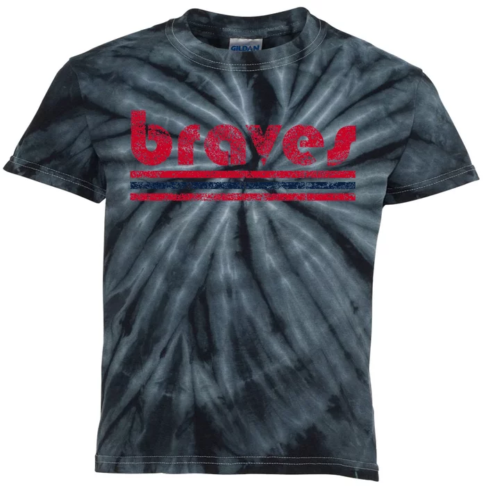 Vintage B.R.A.V.E.S Retro Three Stripe Weathered Kids Tie-Dye T-Shirt