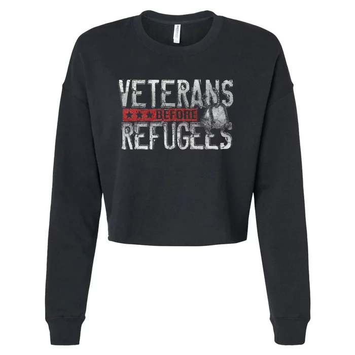 Veterans Before Refugees Memorial Day Never Forget Cropped Pullover Crew