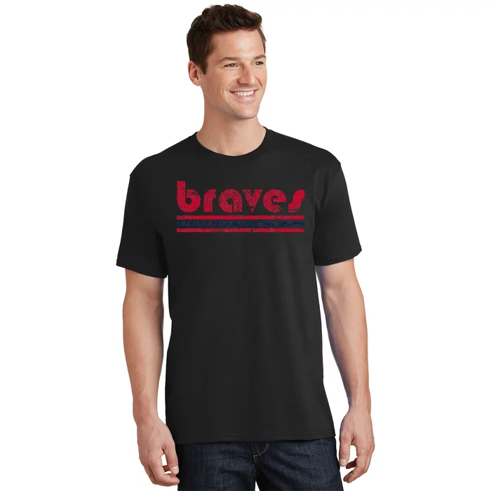 Vintage Braves Retro Three Stripe Weathered T-Shirt