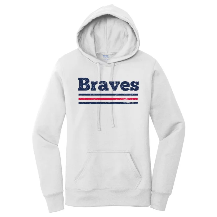 Vintage Braves Retro Three Stripe Weathered Women's Pullover Hoodie