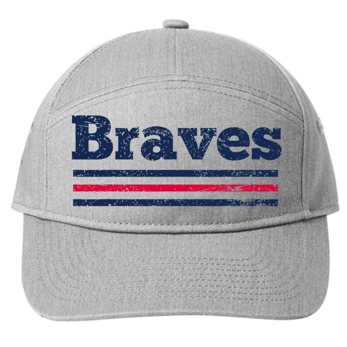 Vintage B.R.A.V.E.S Retro Three Stripe Weathered 7-Panel Snapback Hat