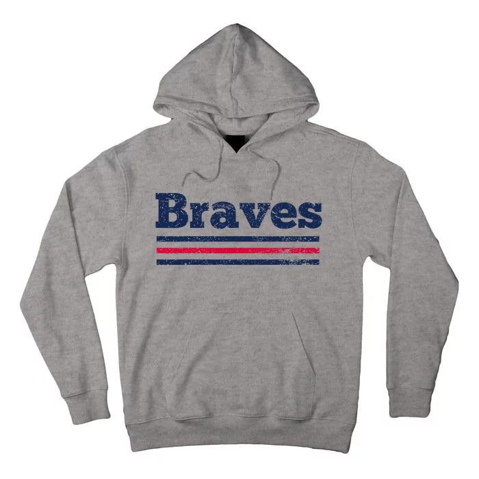 Vintage B.R.A.V.E.S Retro Three Stripe Weathered Tall Hoodie