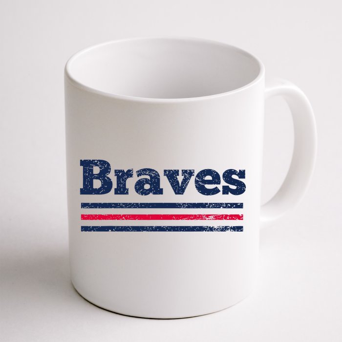 Vintage B.R.A.V.E.S Retro Three Stripe Weathered Front & Back Coffee Mug