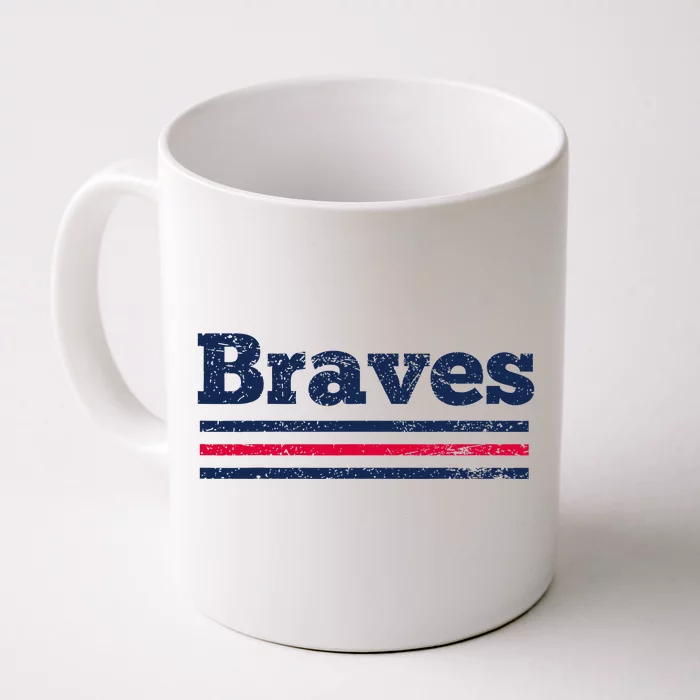 Vintage B.R.A.V.E.S Retro Three Stripe Weathered Front & Back Coffee Mug