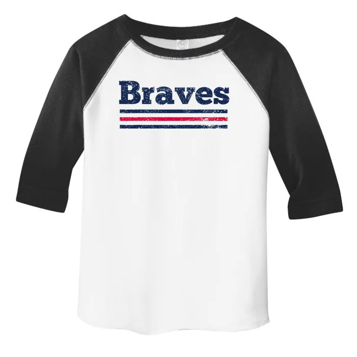 Vintage B.R.A.V.E.S Retro Three Stripe Weathered Toddler Fine Jersey T-Shirt