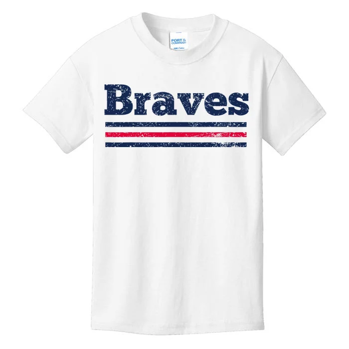 Vintage B.R.A.V.E.S Retro Three Stripe Weathered Kids T-Shirt