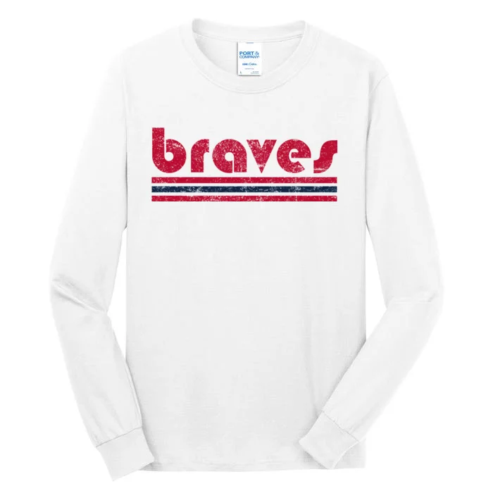 Vintage Braves Retro Three Stripe Red Braves Tall Long Sleeve T-Shirt