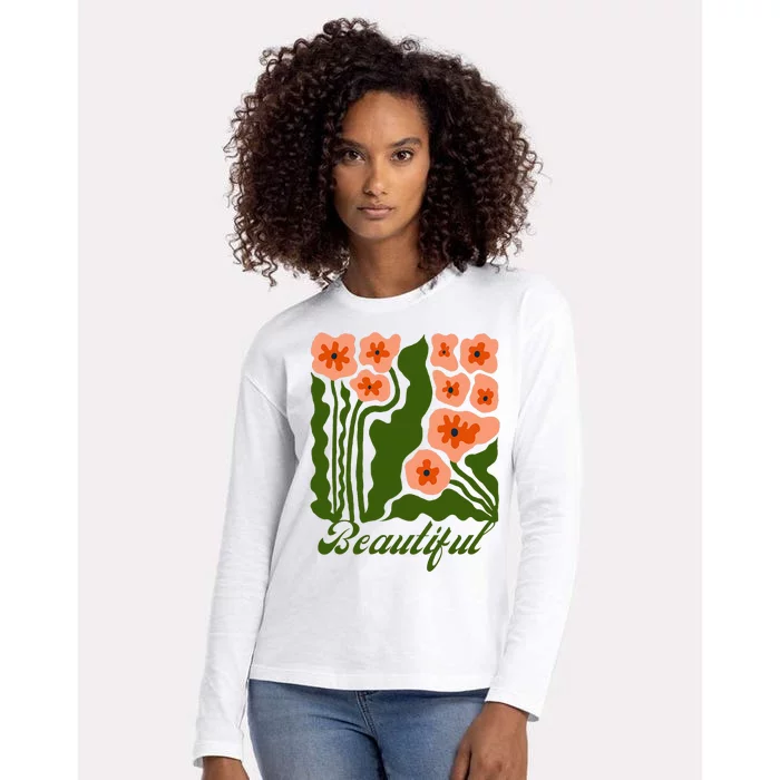 Vintage Blossoms Retro Flower Power Womens Cotton Relaxed Long Sleeve T-Shirt