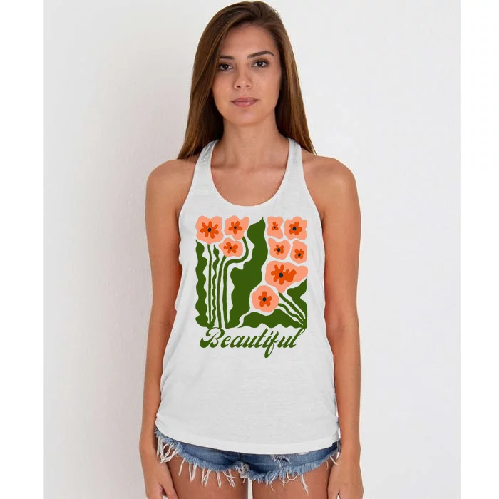 Vintage Blossoms Retro Flower Power Women's Knotted Racerback Tank