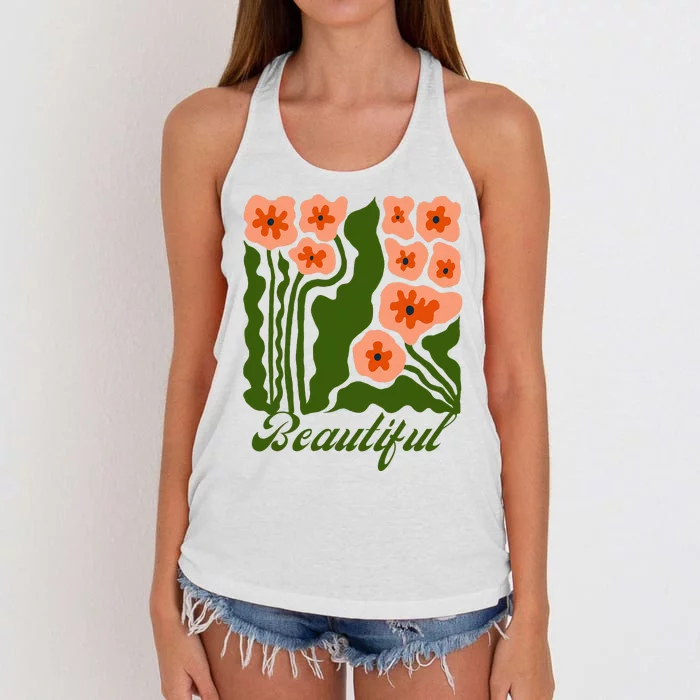 Vintage Blossoms Retro Flower Power Women's Knotted Racerback Tank