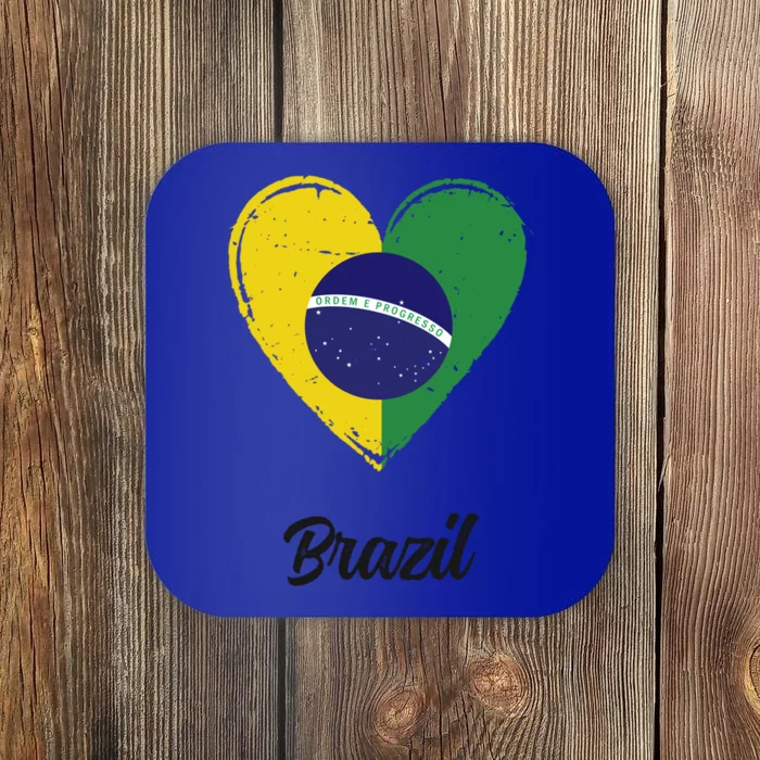 Vintage Brazilian Roots Heart Brazil Flag Pride Funny Gift Coaster