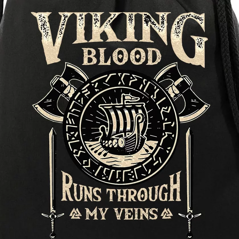 Viking Blood Runs Through My Veins Norse Mythology Drawstring Bag