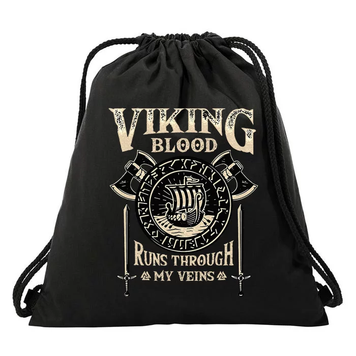 Viking Blood Runs Through My Veins Norse Mythology Drawstring Bag