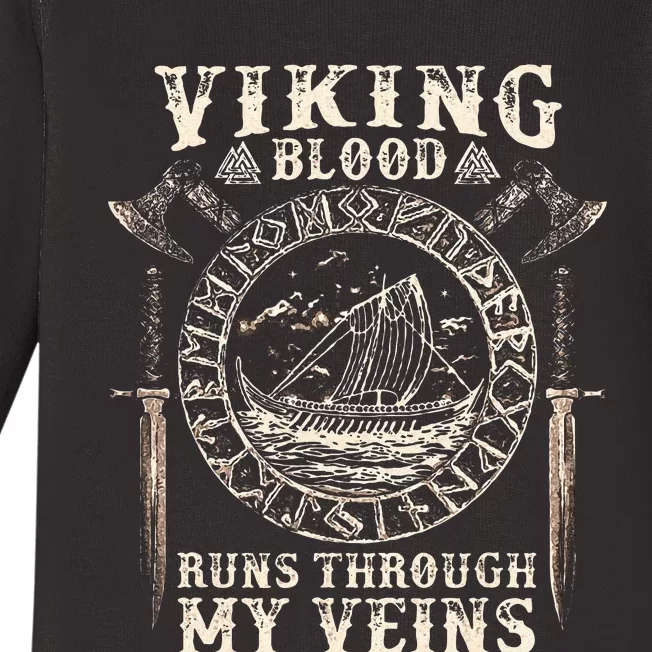 Viking Blood Runs Through My Veins Viking Ship Baby Long Sleeve Bodysuit