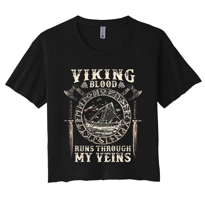 Viking Blood Runs Through My Veins Viking Ship Women's Crop Top Tee