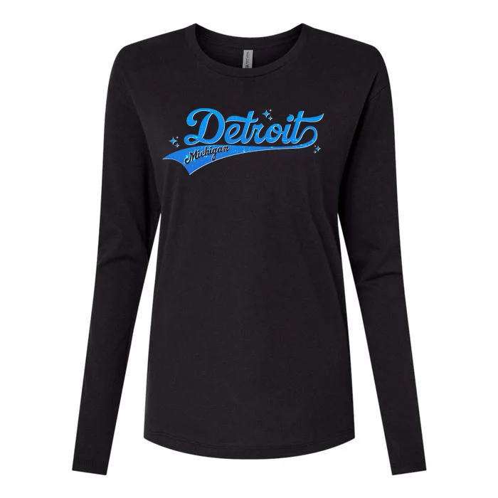 Vintage Blue Sporty Detroit Michigan Logo Womens Cotton Relaxed Long Sleeve T-Shirt