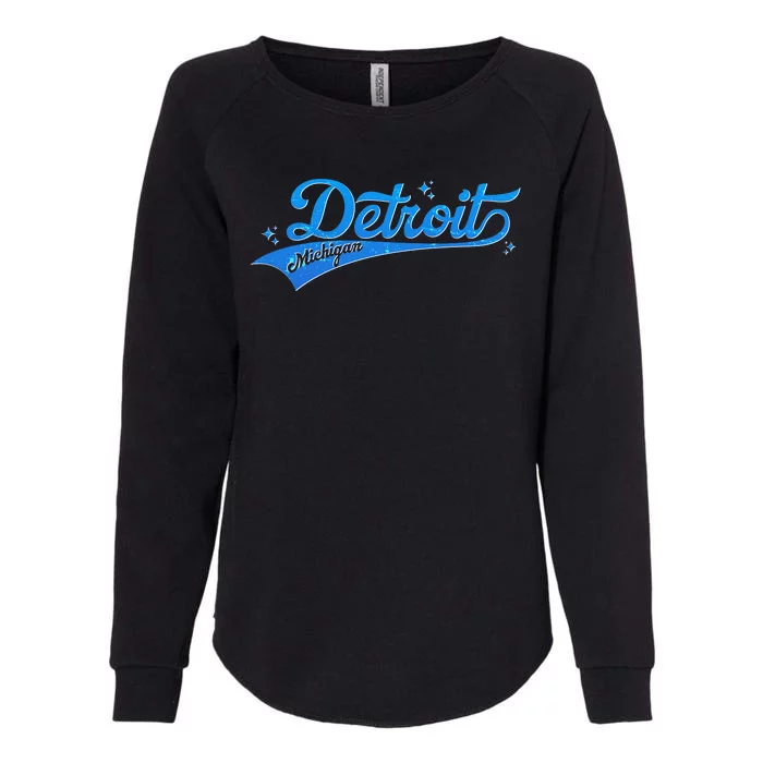 Vintage Blue Sporty Detroit Michigan Logo Womens California Wash Sweatshirt