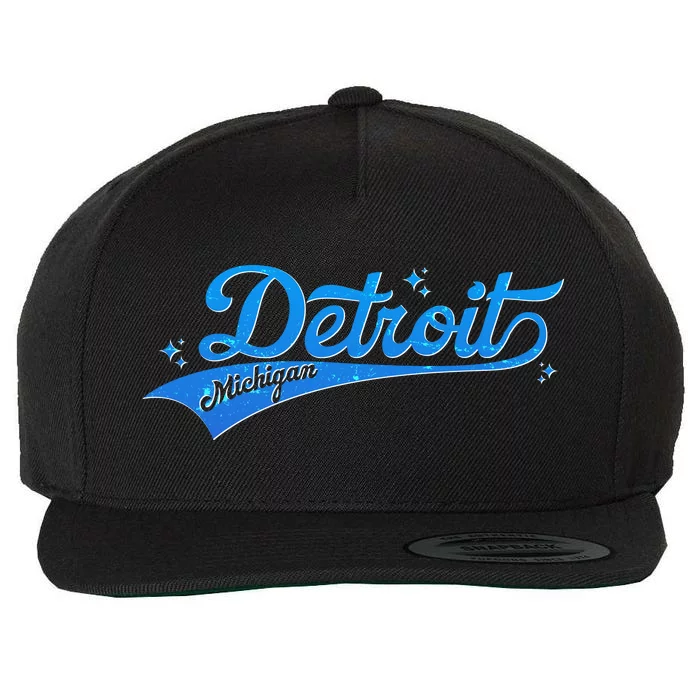 Vintage Blue Sporty Detroit Michigan Logo Wool Snapback Cap