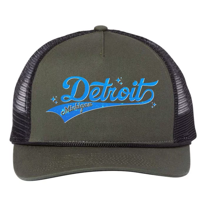 Vintage Blue Sporty Detroit Michigan Logo Retro Rope Trucker Hat Cap