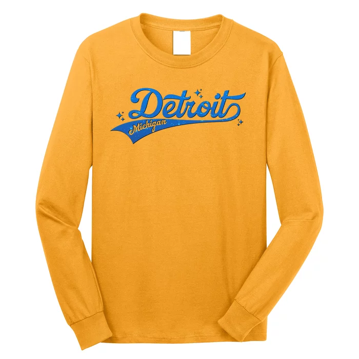 Vintage Blue Sporty Detroit Michigan Logo Long Sleeve Shirt