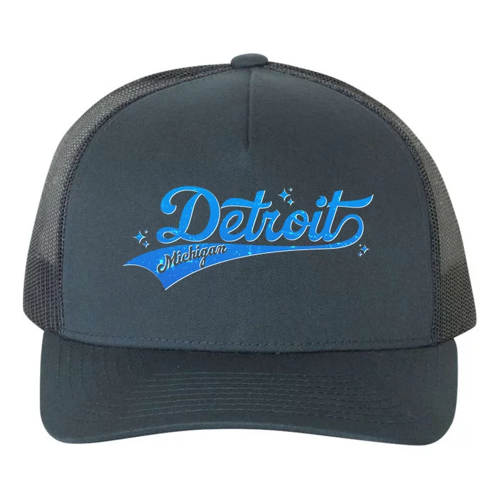 Vintage Blue Sporty Detroit Michigan Logo Yupoong Adult 5-Panel Trucker Hat