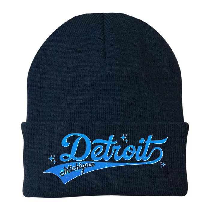 Vintage Blue Sporty Detroit Michigan Logo Knit Cap Winter Beanie