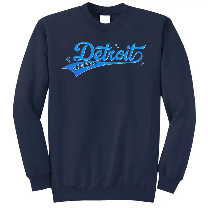 Vintage Blue Sporty Detroit Michigan Logo Tall Sweatshirt