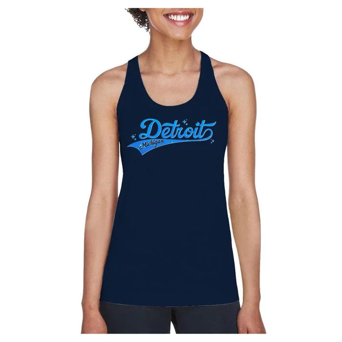 Vintage Blue Sporty Detroit Michigan Logo Women's Racerback Tank