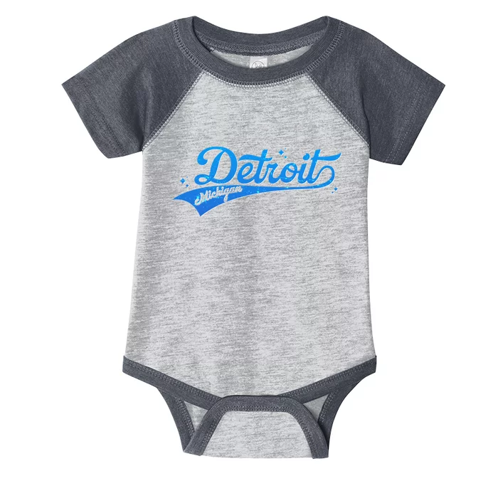 Vintage Blue Sporty Detroit Michigan Logo Infant Baby Jersey Bodysuit