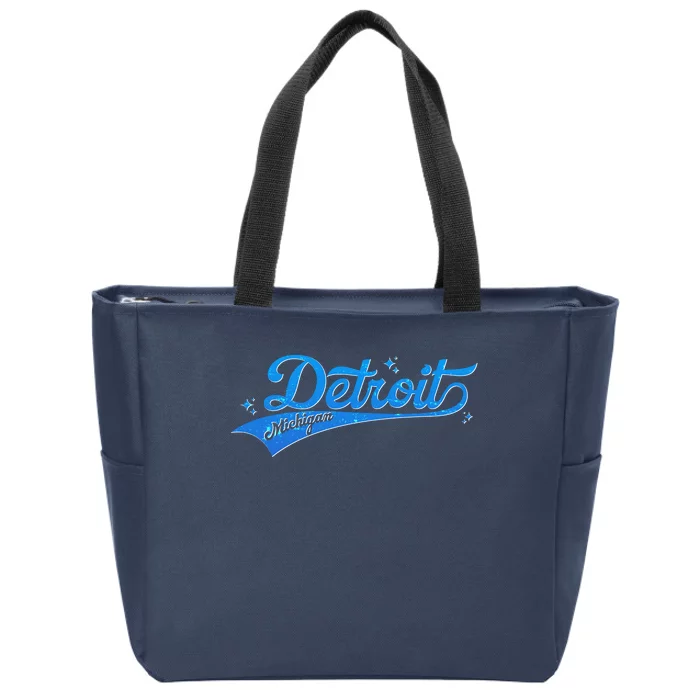 Vintage Blue Sporty Detroit Michigan Logo Zip Tote Bag