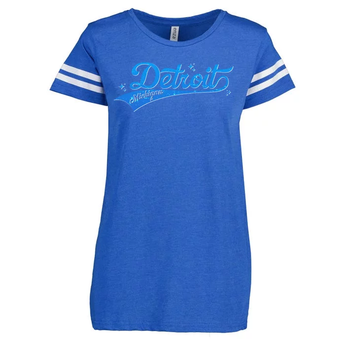 Vintage Blue Sporty Detroit Michigan Logo Enza Ladies Jersey Football T-Shirt