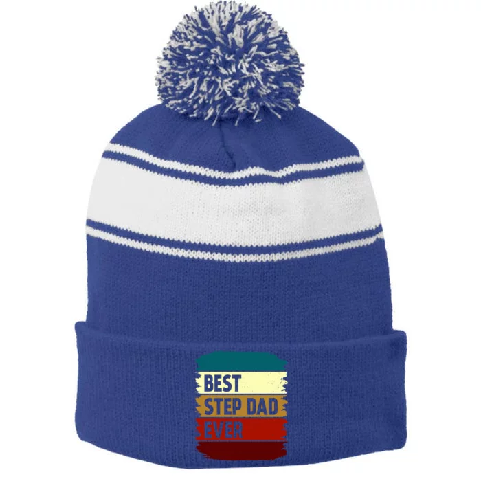 Vintage Best Step Dad Ever Gift Stripe Pom Pom Beanie