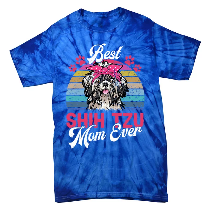 Vintage Best Shih Tzu Mom Ever Gift Tie-Dye T-Shirt