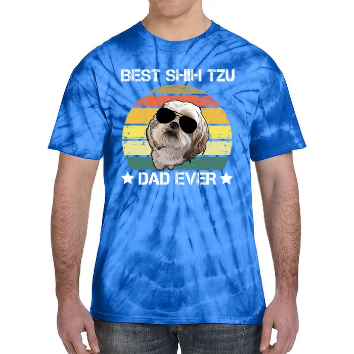 Vintage Best Shih Tzu Dad Ever Funny Dog Wearing Glasses Gift Tie-Dye T-Shirt