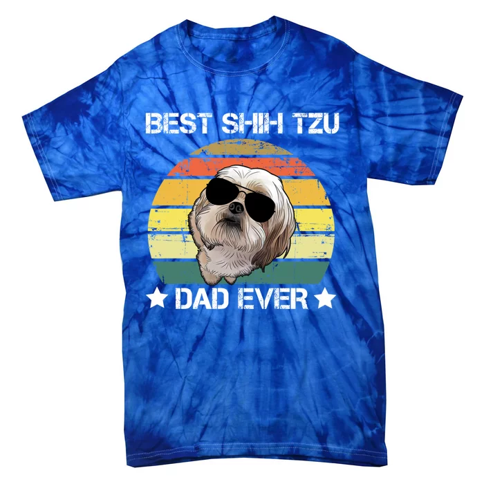 Vintage Best Shih Tzu Dad Ever Funny Dog Wearing Glasses Gift Tie-Dye T-Shirt