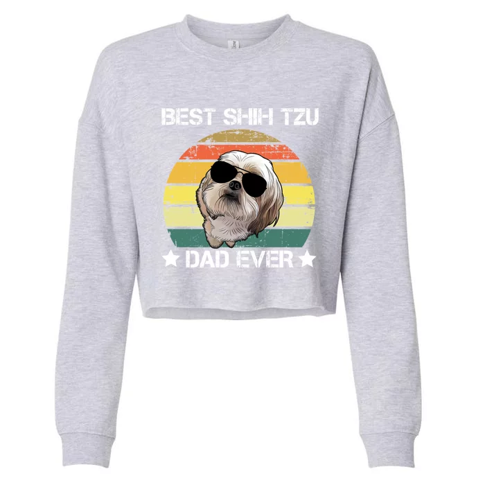 Vintage Best Shih Tzu Dad Ever Funny Dog Wearing Glasses Gift Cropped Pullover Crew