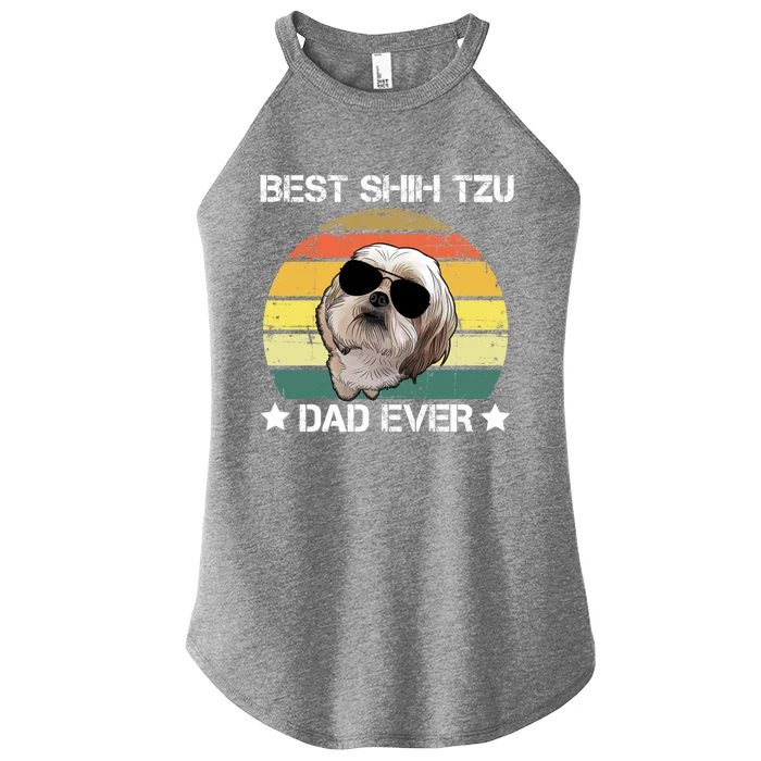 Vintage Best Shih Tzu Dad Ever Funny Dog Wearing Glasses Gift Women’s Perfect Tri Rocker Tank