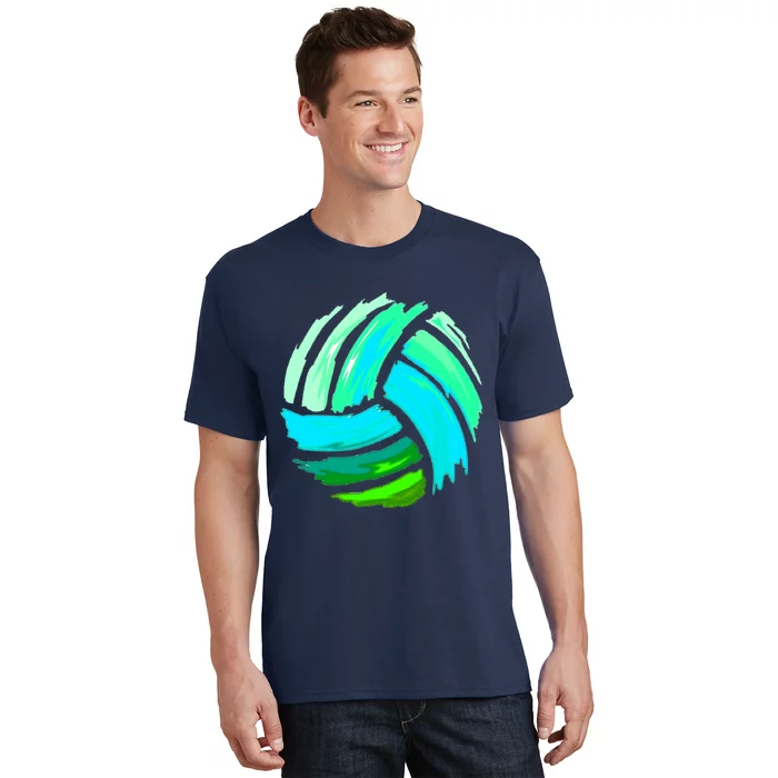 Volleyball Brush Stroke Blue Green Ball For Teens T-Shirt