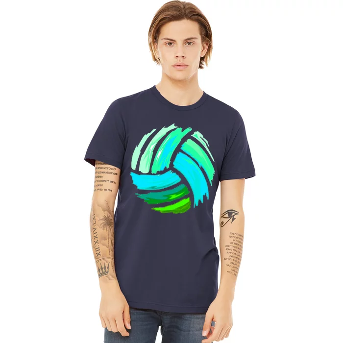 Volleyball Brush Stroke Blue Green Ball For Teens Premium T-Shirt