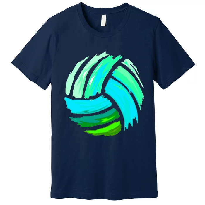 Volleyball Brush Stroke Blue Green Ball For Teens Premium T-Shirt