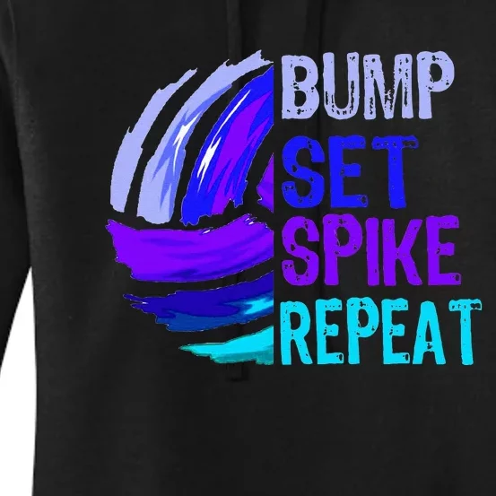 Volleyball Bump Set Spike Repeat Blue Purple Teen Women's Pullover Hoodie